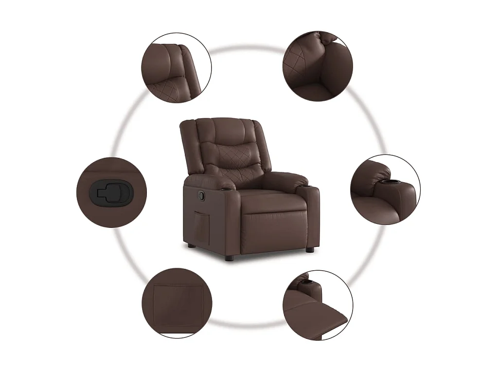 Sillón reclinable de cuero sintético marrón