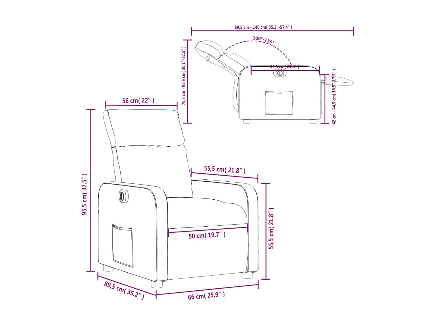 Fauteuil inclinable électrique Taupe Tissu