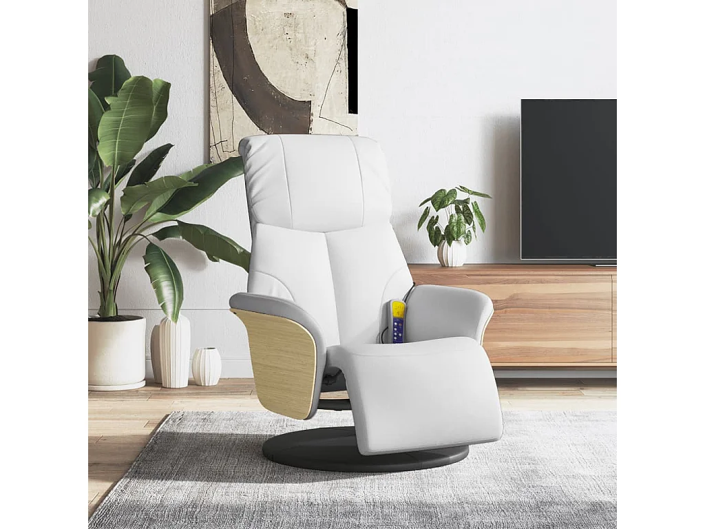 Fauteuil inclinable de massage repose-pieds blanc similicuir