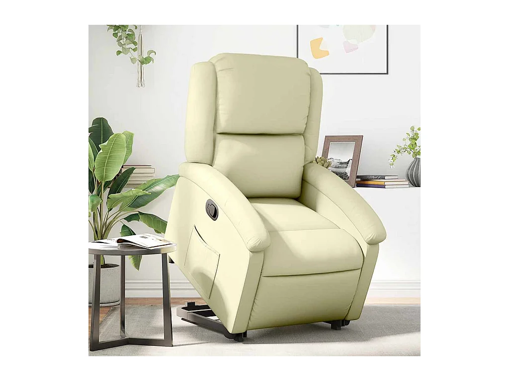 Fauteuil inclinable crème cuir véritable