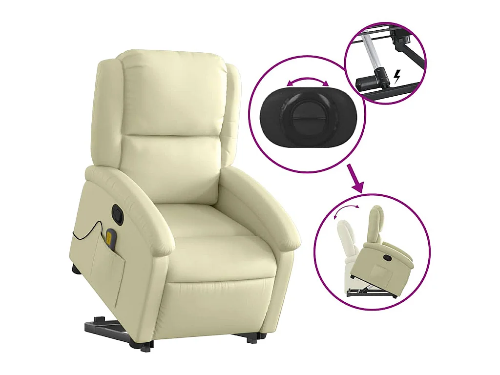Sillón reclinable elevable cuero auténtico color crema