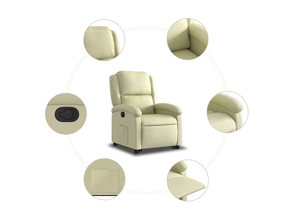 Sillón reclinable elevable cuero auténtico color crema