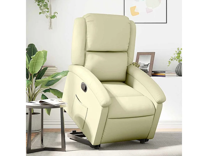 Fauteuil inclinable crème cuir véritable