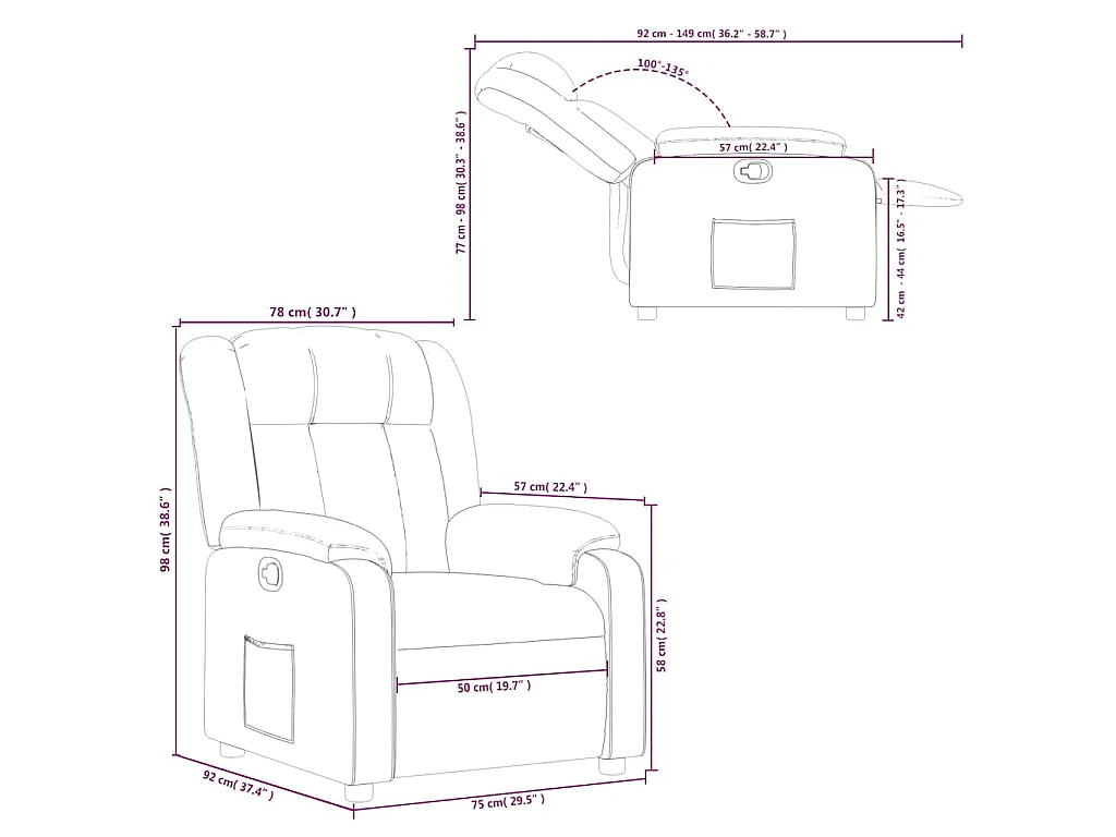Fauteuil inclinable Marron foncé Tissu