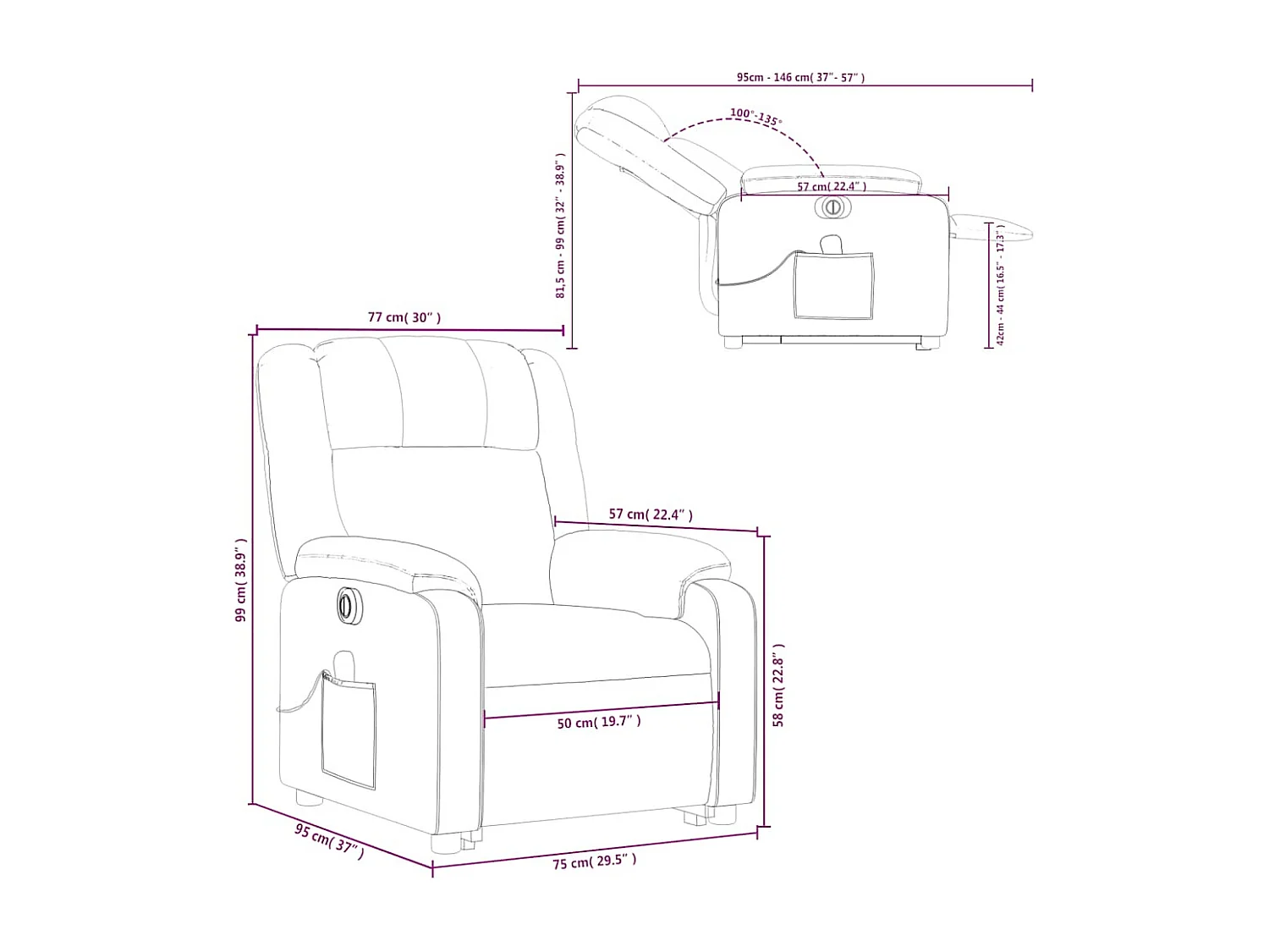 Fauteuil inclinable de massage électrique cappuccino similicuir