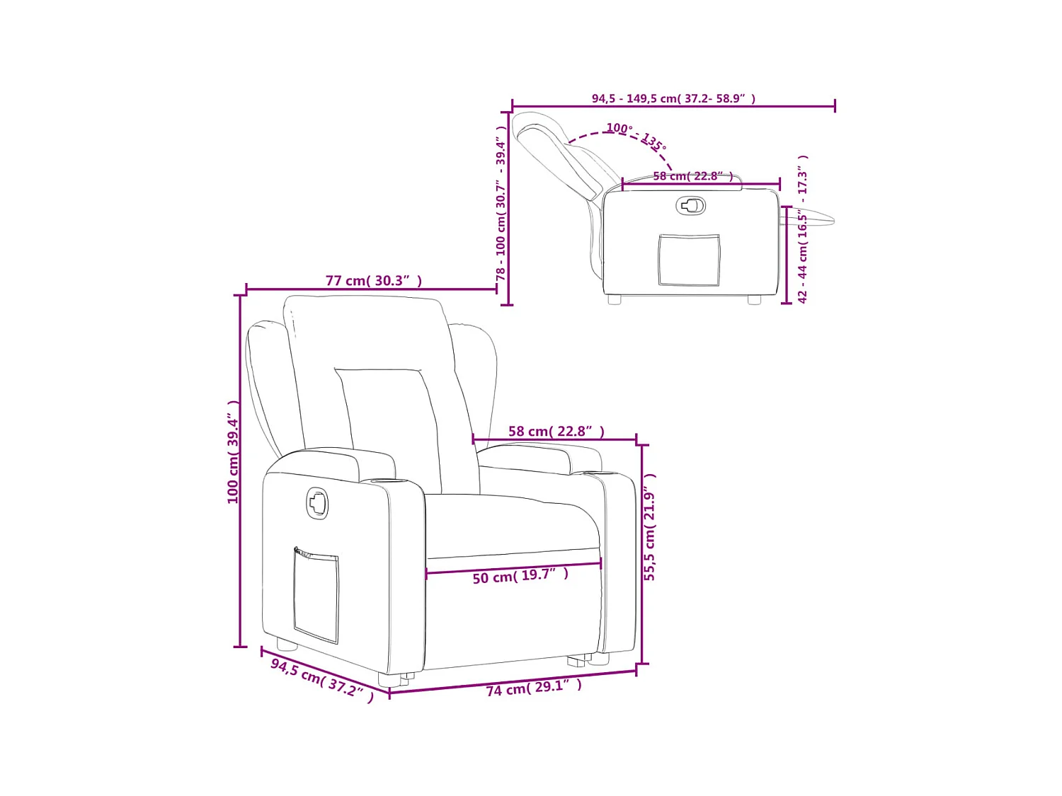 Sillón reclinable elevable cuero artificial negro