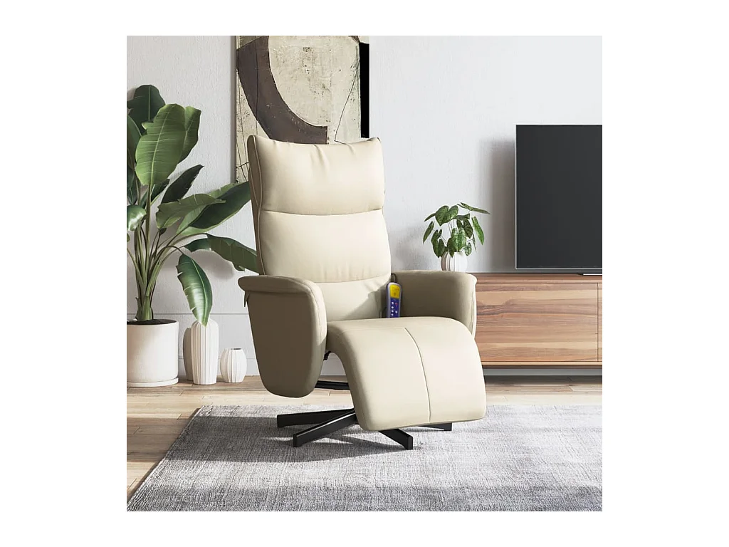 Fauteuil inclinable de massage et repose-pieds crème similicuir