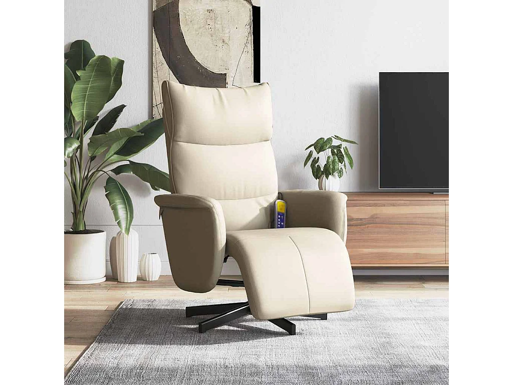 Massagesessel mit Fußteil Creme Kunstleder