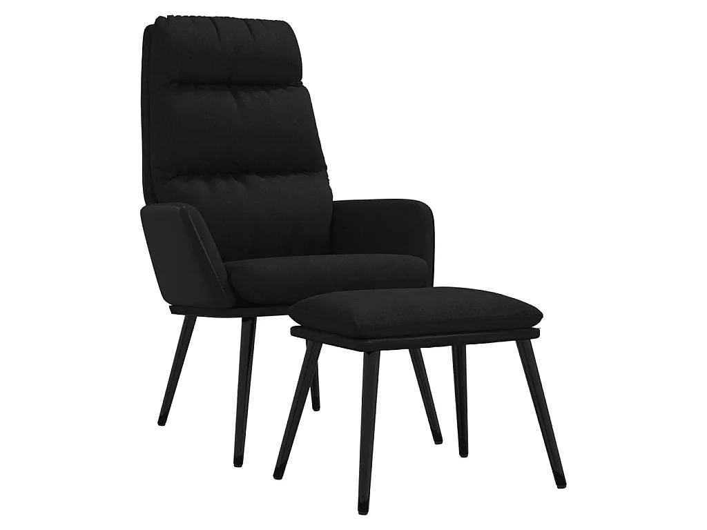 Sillón de relax con taburete de tela y cuero sintético negro