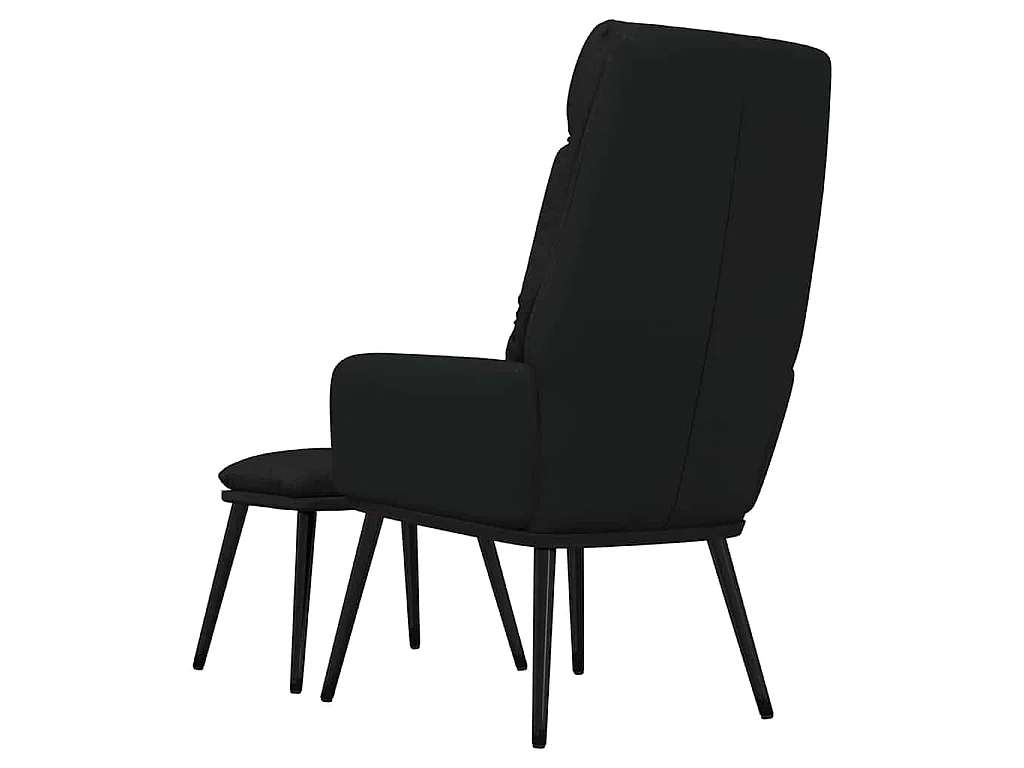 Sillón de relax con taburete de tela y cuero sintético negro