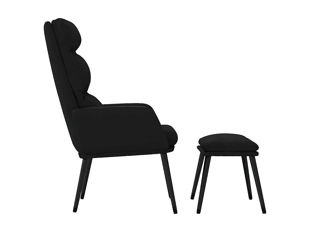 Sillón de relax con taburete de tela y cuero sintético negro