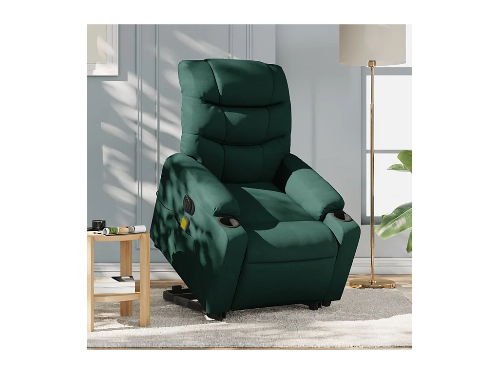 Fauteuil inclinable de massage électrique Vert foncé Tissu