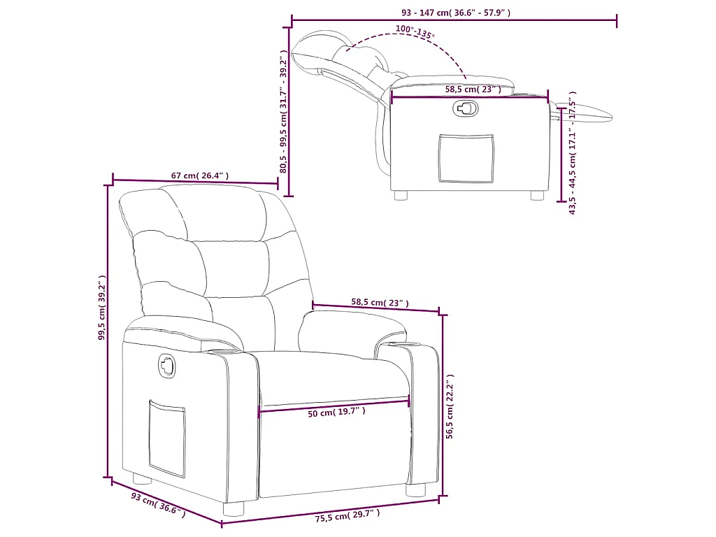Fauteuil inclinable Rouge bordeaux Tissu