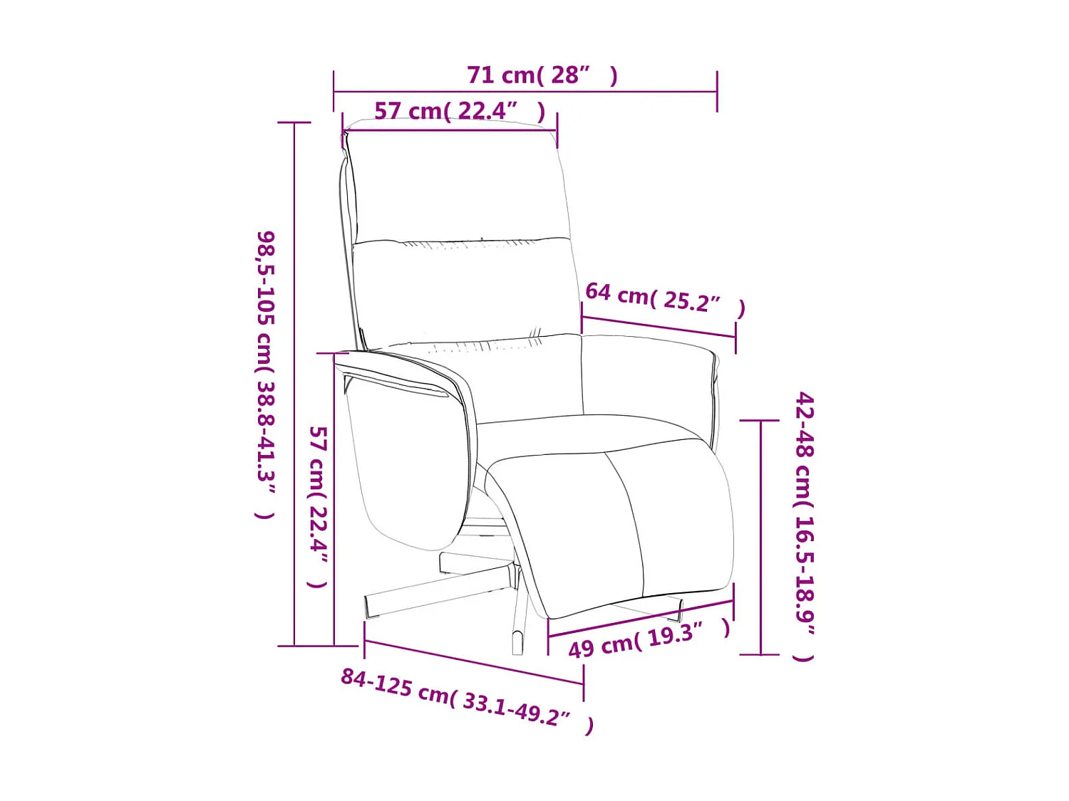 Cadeira reclinável c/ apoio de pés tecido azul