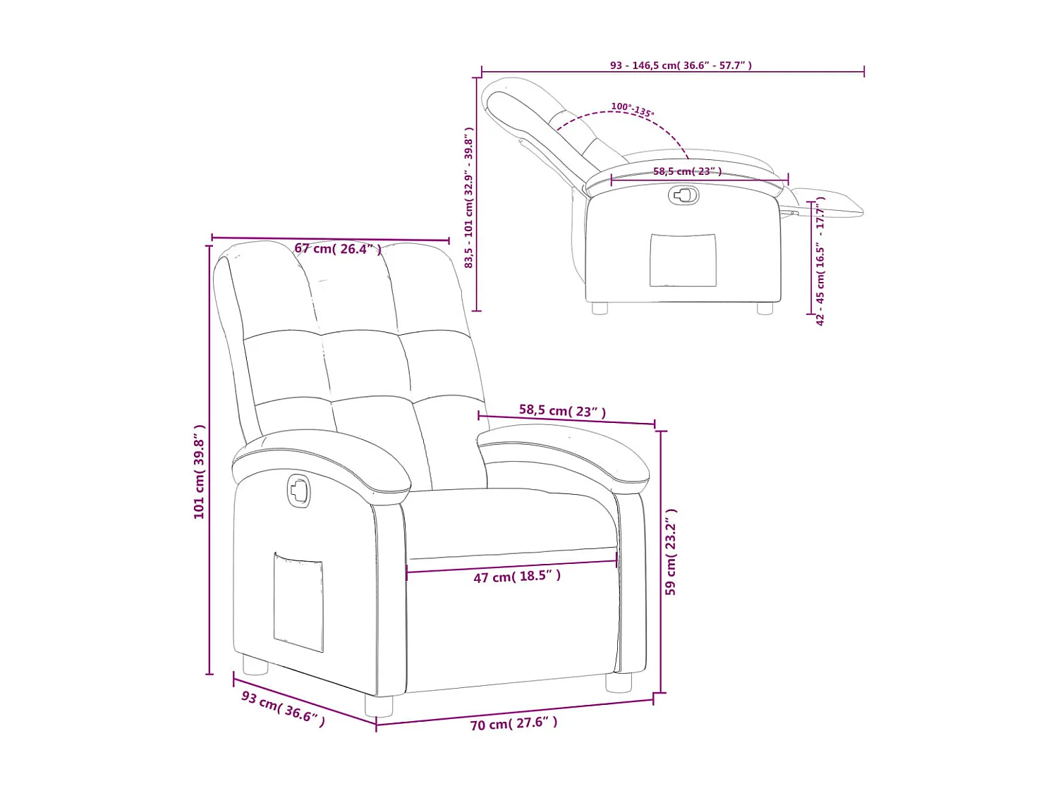 Fauteuil inclinable Noir Tissu