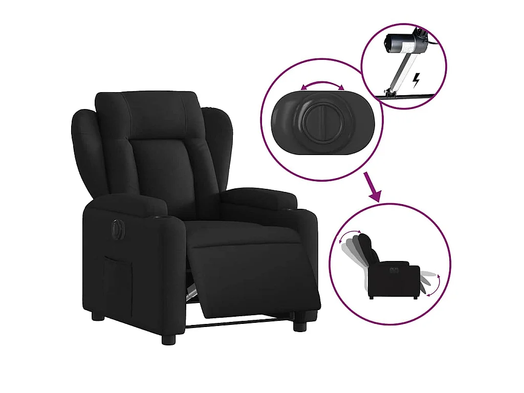 Fauteuil inclinable électrique Noir Tissu
