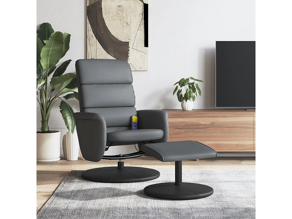 Fauteuil inclinable de massage avec repose-pied gris similicuir