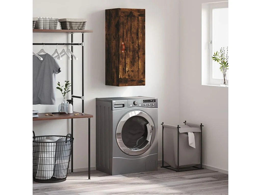 Wandkast 34,5x34x90 cm bewerkt hout gerookt eikenkleurig