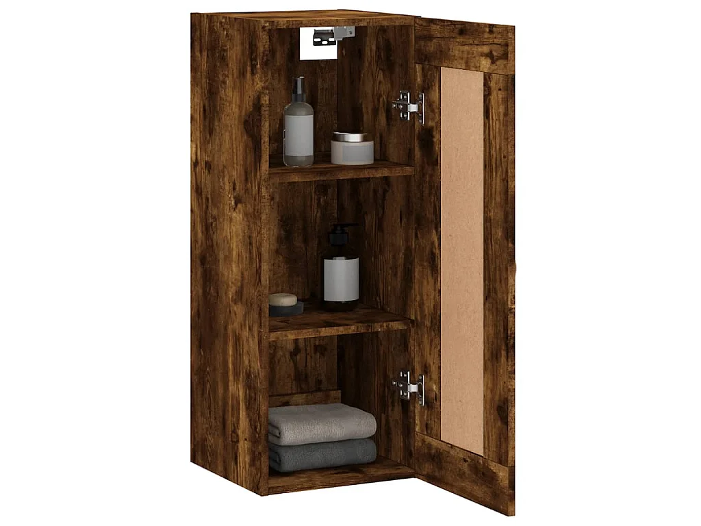 Wandkast 34,5x34x90 cm bewerkt hout gerookt eikenkleurig