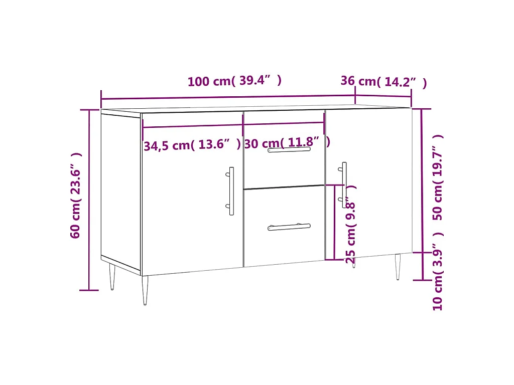Buffet chêne fumé 100x36x60 cm bois d'ingénierie