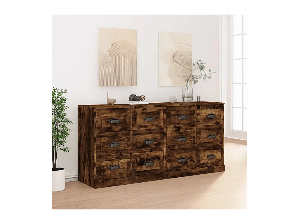 Buffets 2 pcs chêne fumé bois d'ingénierie