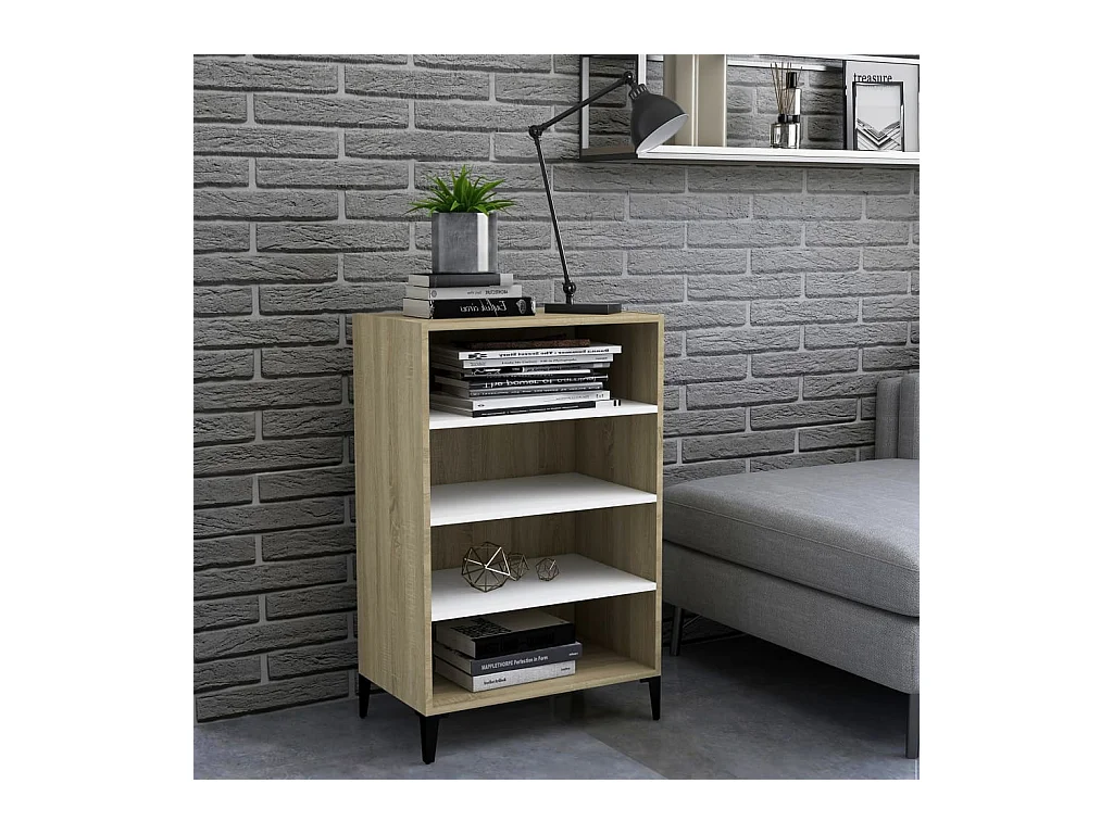 Dressoir 57x35x90 cm bewerkt hout wit en sonoma eikenkleurig