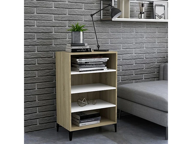 Credenza Bianca e Rovere Sonoma 57x35x90 cm Legno Multistrato