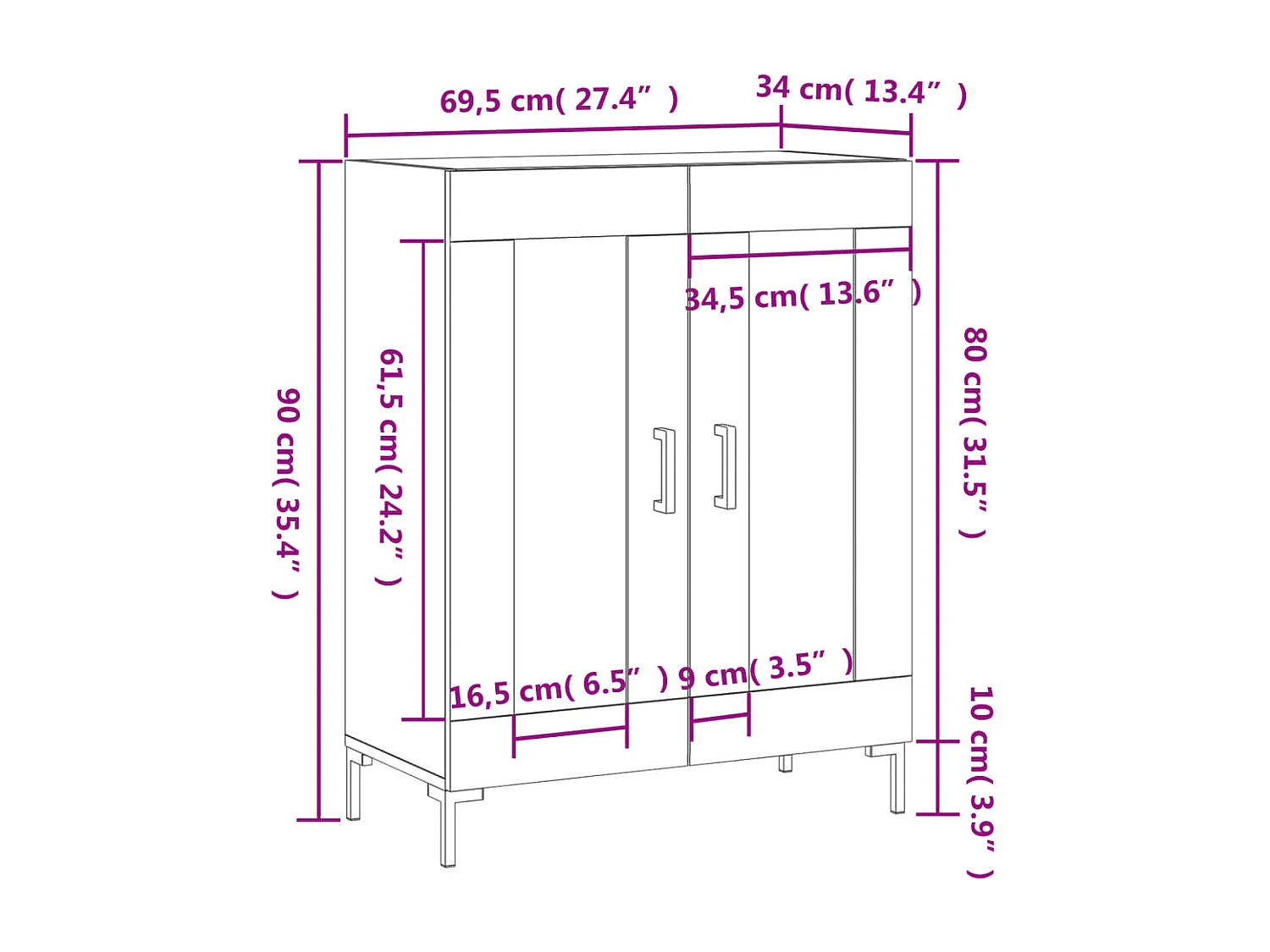 Buffet chêne sonoma 69,5x34x90 cm bois d'ingénierie