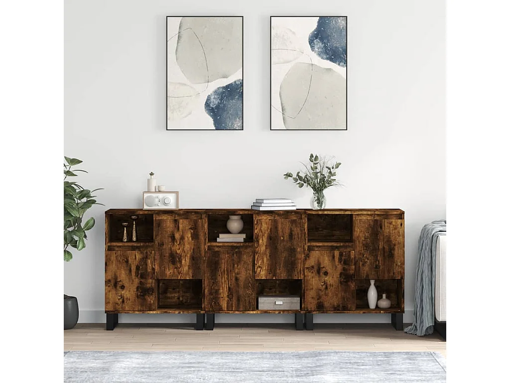 Buffets 3 pcs Chêne fumé Bois d'ingénierie