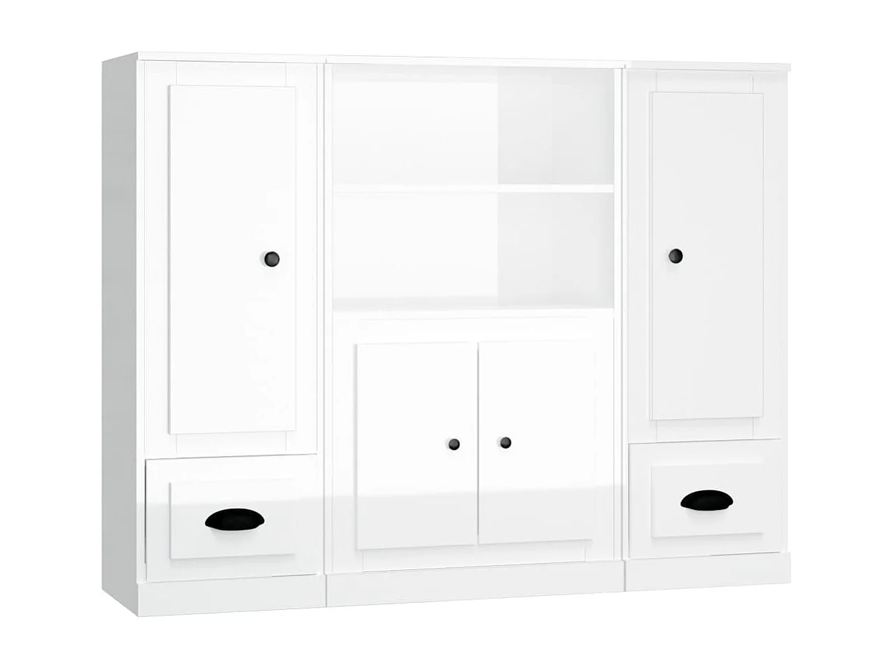 Hoge kasten 3 st bewerkt hout hoogglans wit