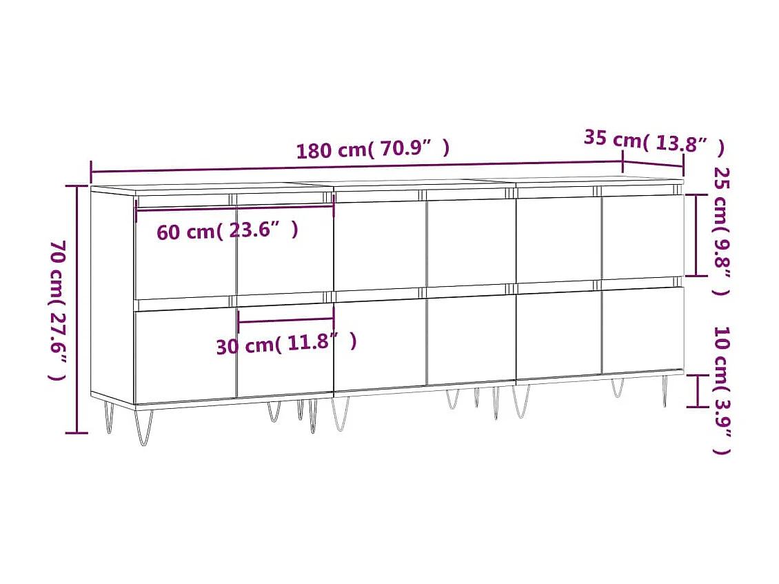 Buffets 3 pcs Chêne fumé Bois d'ingénierie