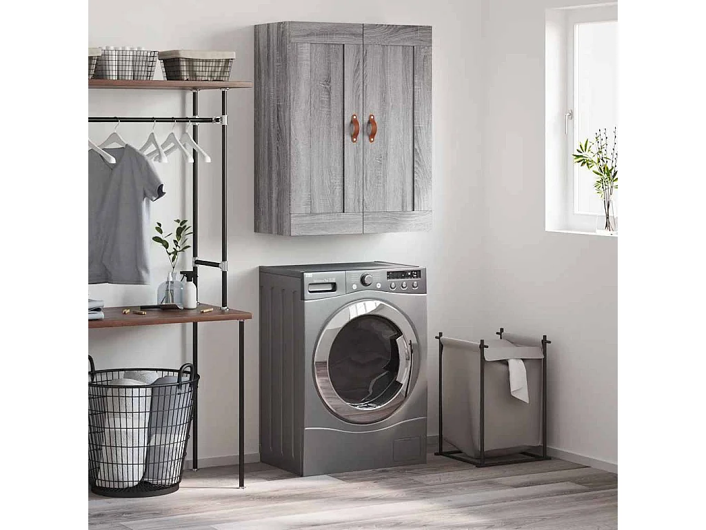 Wandkast 69,5x34x90 cm bewerkt hout grijs sonoma eikenkleurig