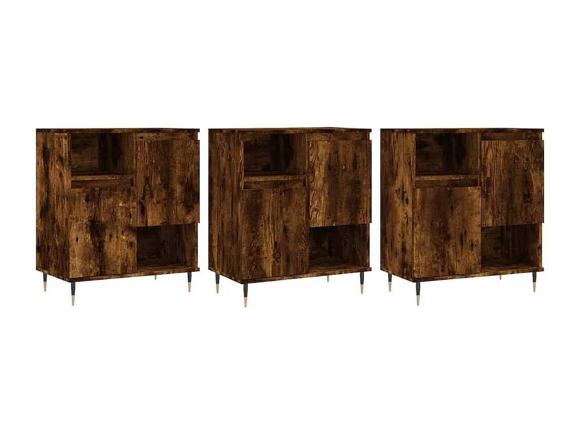 Credenze 3 pz Rovere Fumo in Legno Multistrato