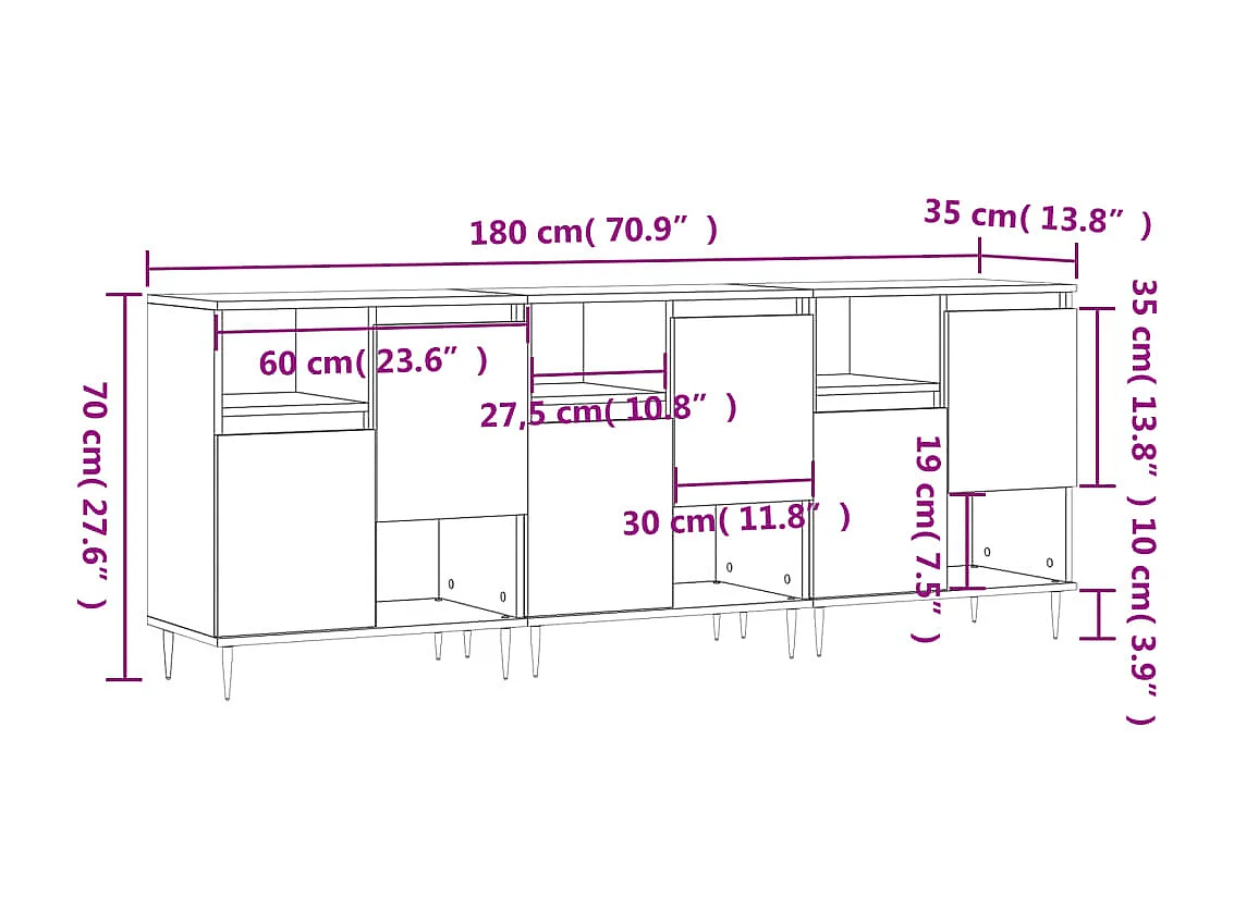 Buffets 3 pcs Chêne fumé Bois d'ingénierie
