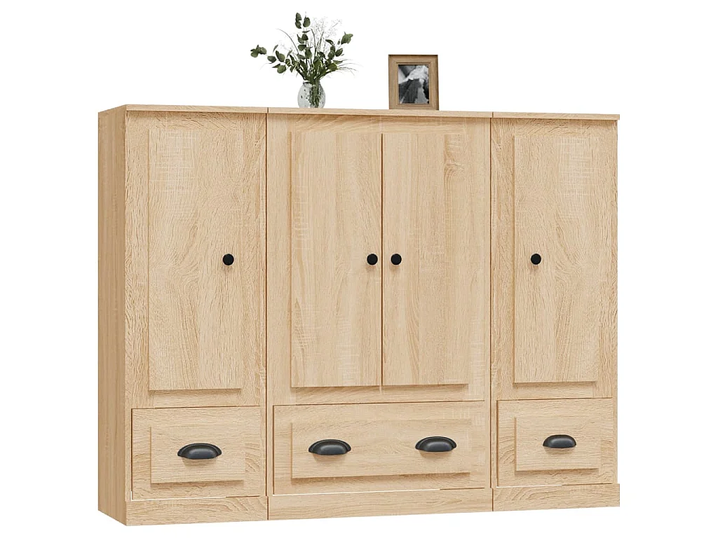 Hoge kasten 3 st bewerkt hout sonoma eikenkleurig