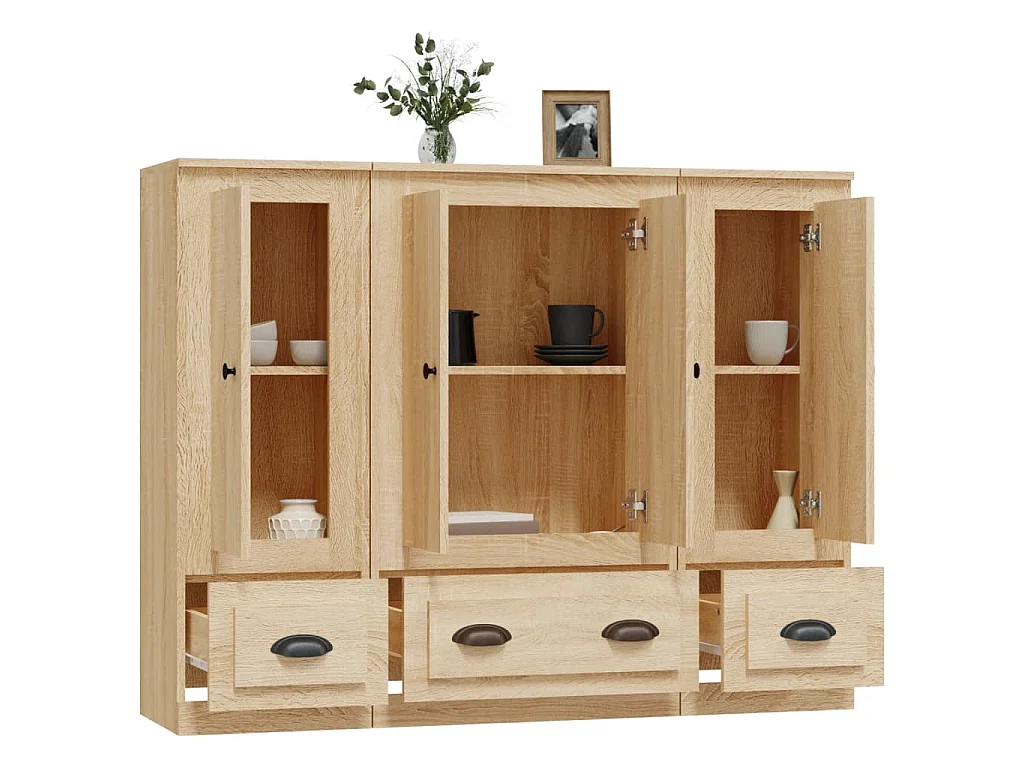 Hoge kasten 3 st bewerkt hout sonoma eikenkleurig