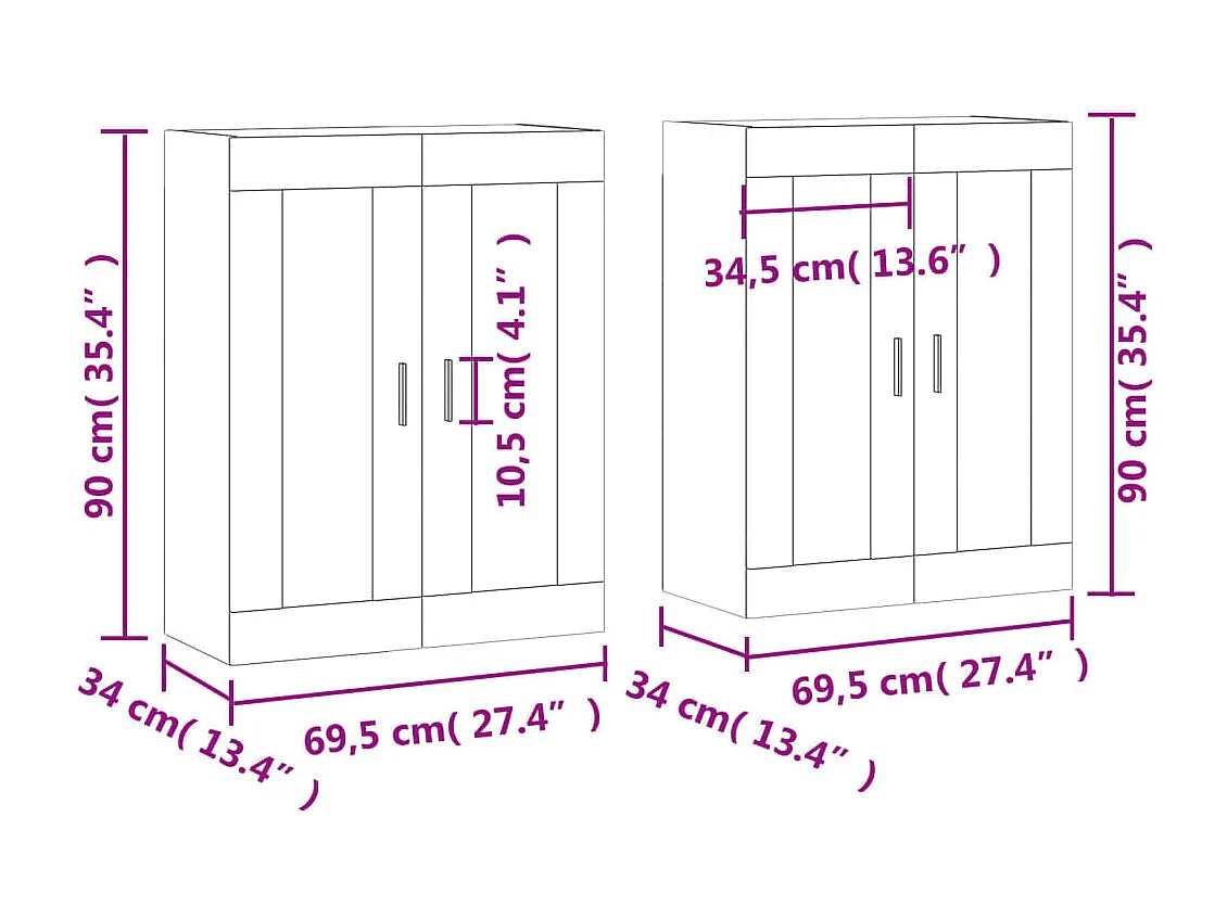 Armarios de pared 2 uds madera de ingeniería marrón roble