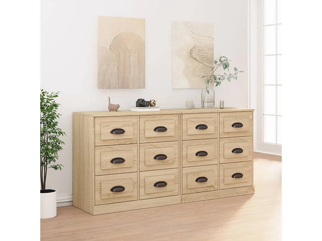 Dressoirs 2 st bewerkt hout sonoma eikenkleurig