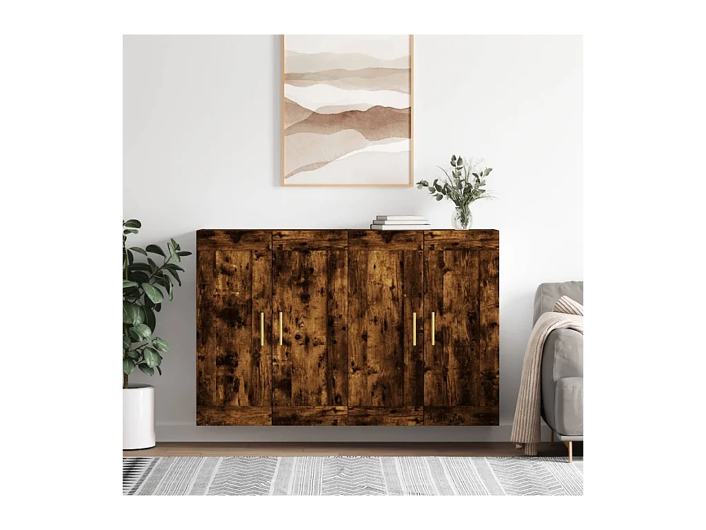 Armoires murales 2 pcs chêne fumé bois d'ingénierie
