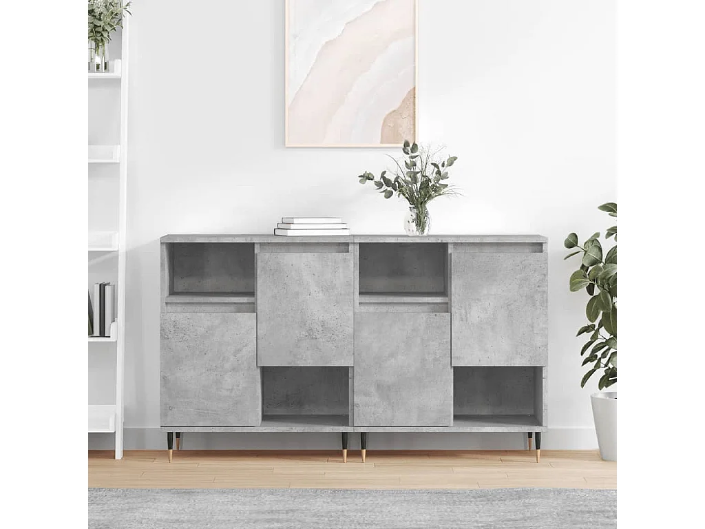 Buffets 2 pcs gris béton bois d'ingénierie
