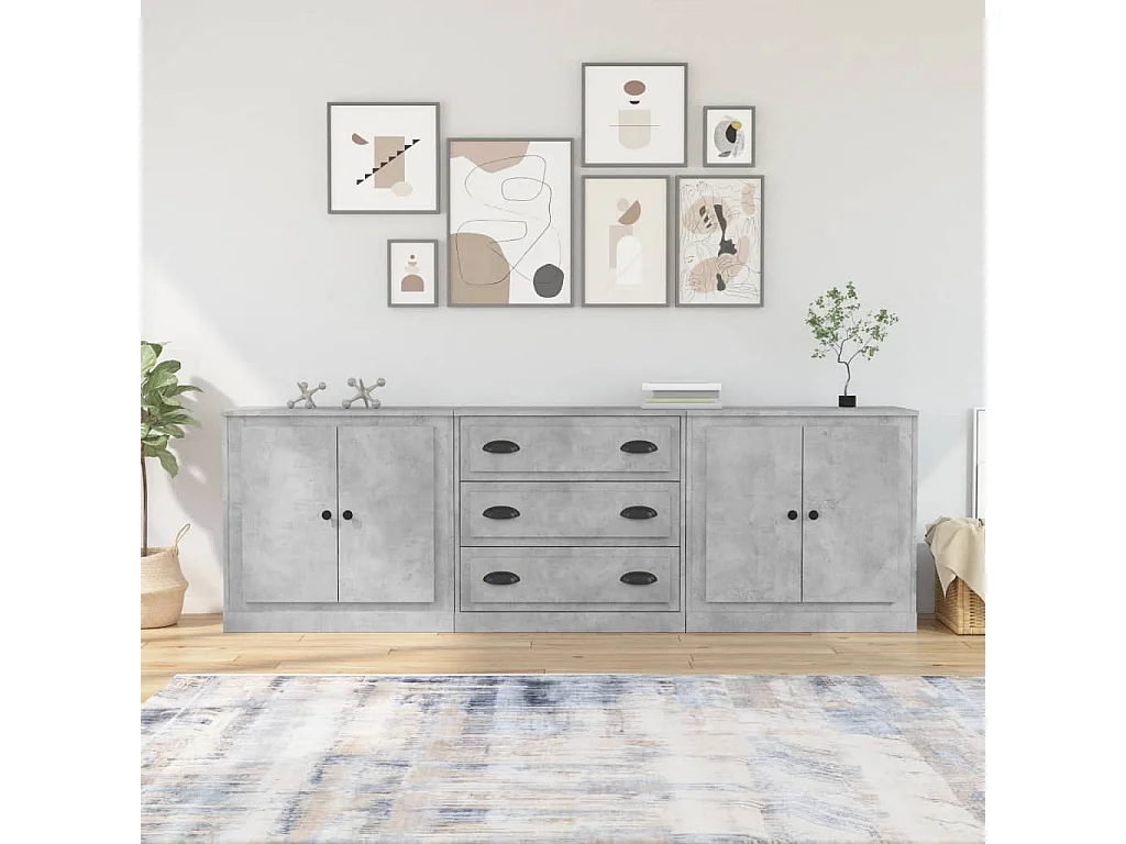 Sideboards 3 Stk. Betongrau Holzwerkstoff