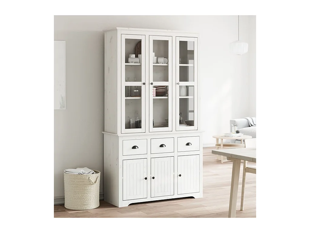 Buffet BODO blanc 115,5x43x200,5 cm bois massif de pin