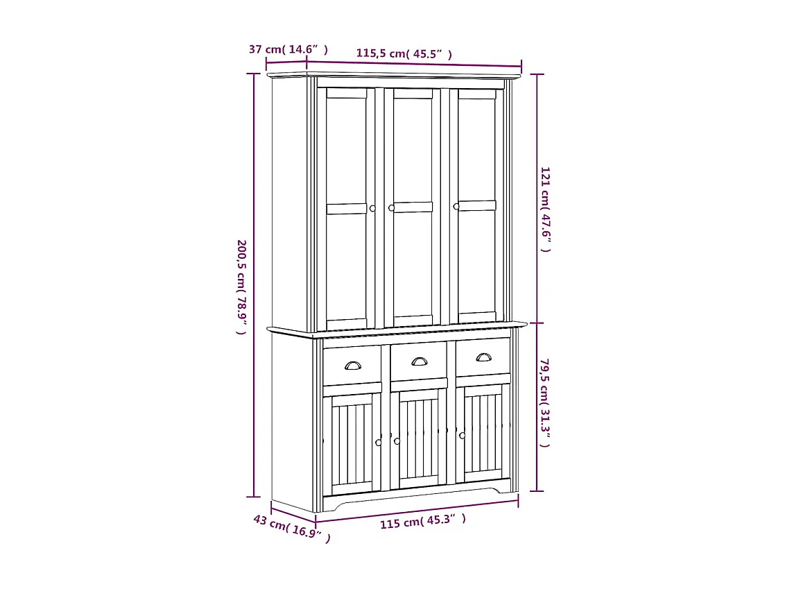 Buffet BODO blanc 115,5x43x200,5 cm bois massif de pin