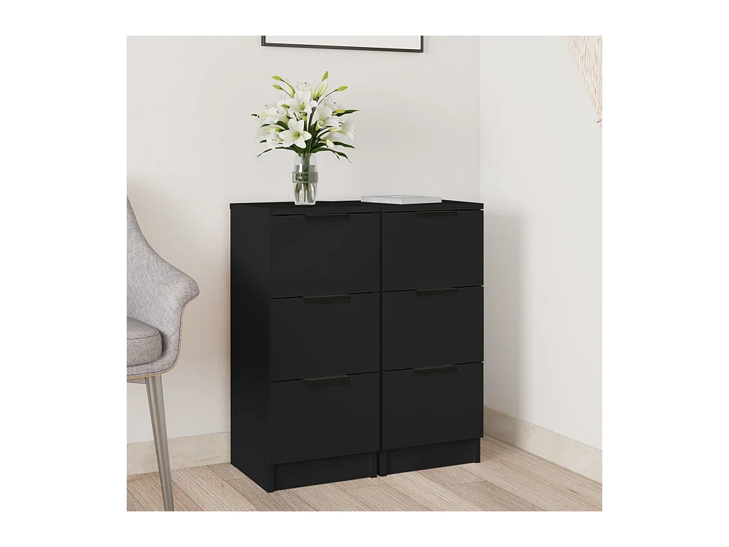 Credenze 2 pz Nere 30x30x70 cm in Legno Multistrato