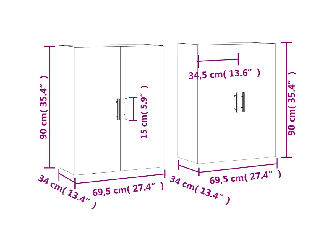 Wandschränke 2 Stk. Grau Sonoma 69,5x34x90 cm