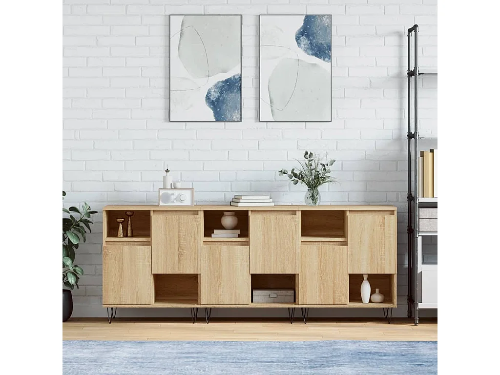 Dressoirs 3 st bewerkt hout sonoma eiken