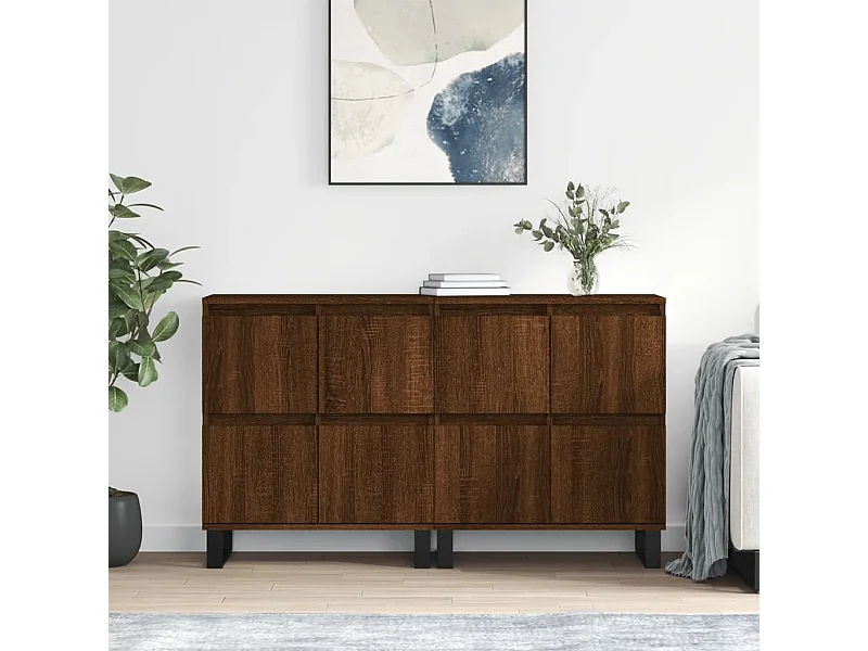 Buffets 2 pcs chêne marron bois d'ingénierie