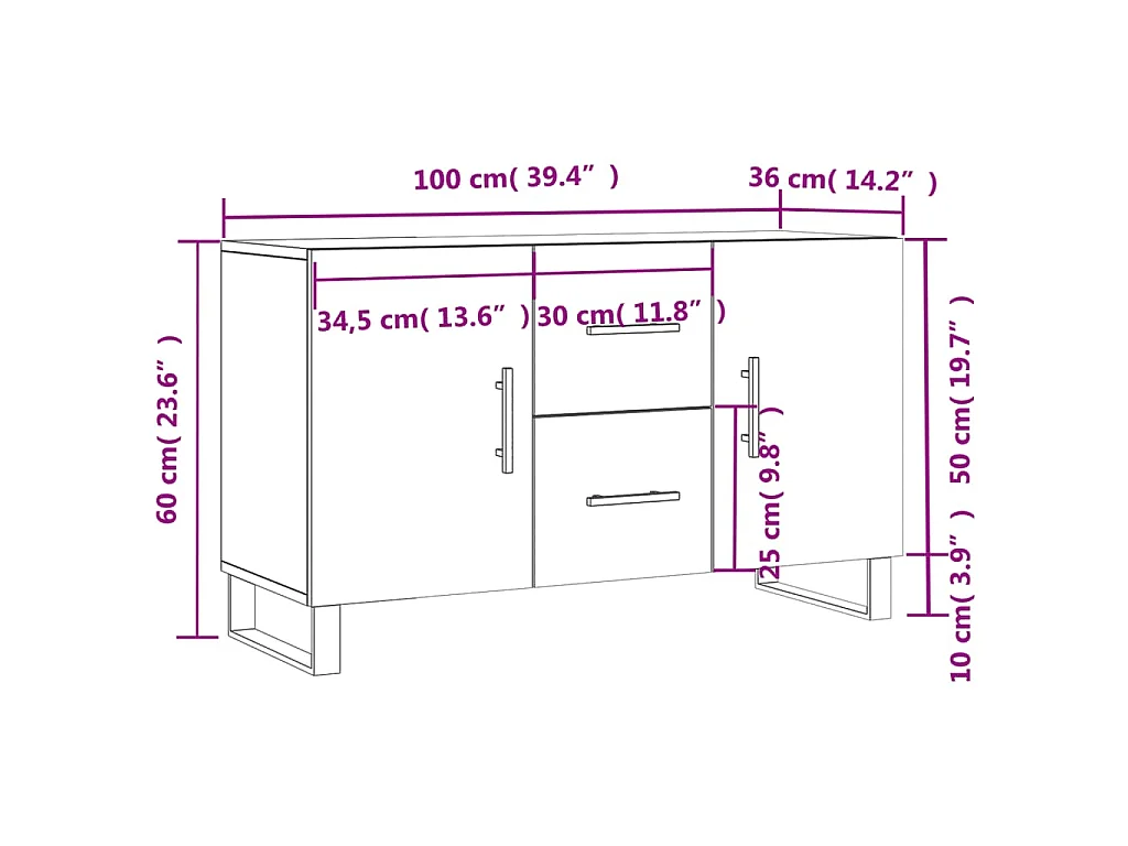 Credenza Rovere Fumo 100x36x60 cm in Legno Multistrato