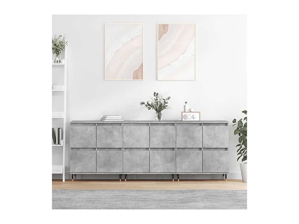 Buffets 3 pcs gris béton bois d'ingénierie