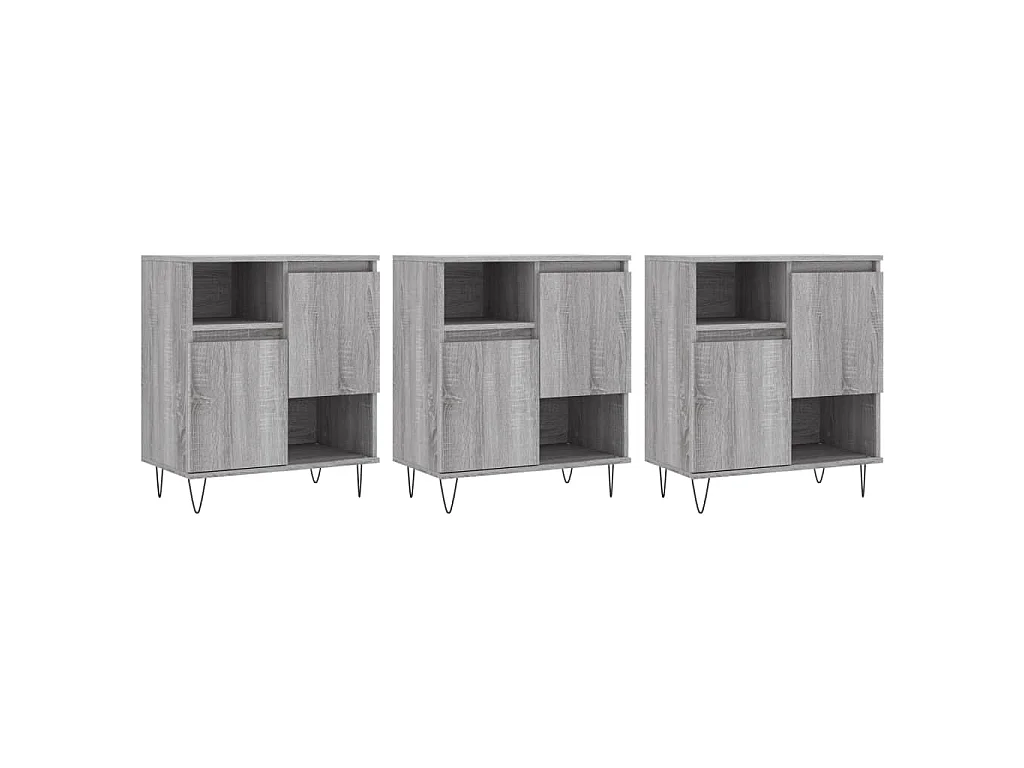 Buffets 3 pcs Sonoma gris Bois d'ingénierie